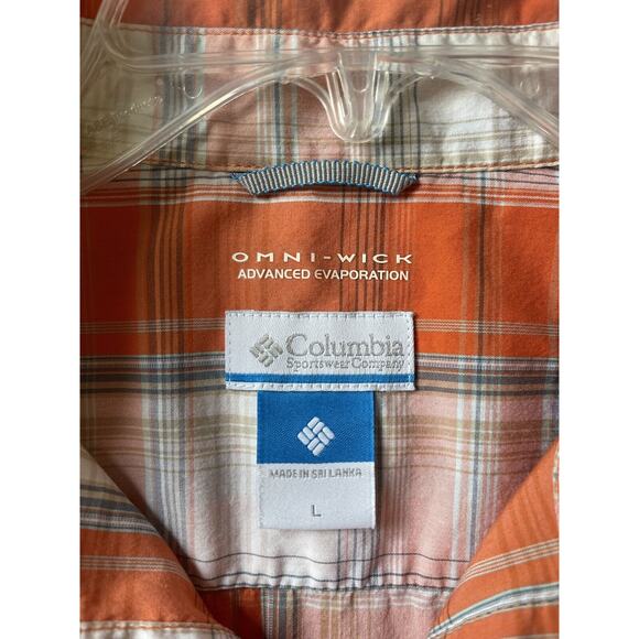Columbia Men's Decoy Rock Short Sleeve Shirt Orange Plaid Omni Wick Size Large - Picture 2 of 6